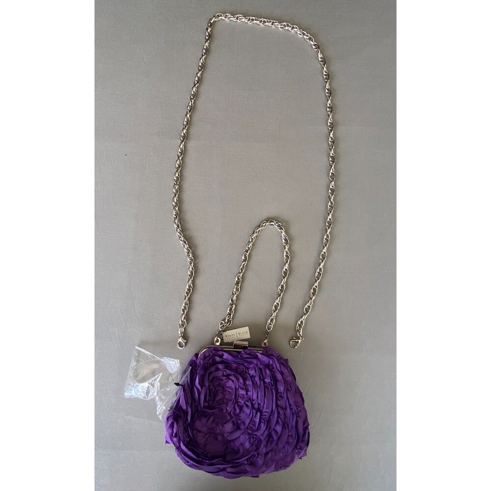 NWT White House Black Market Purple Rosette Floral Clutch Chain Bag Convertible - Picture 5 of 12